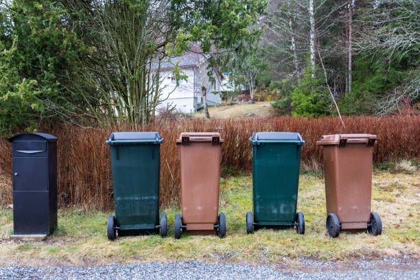 istock View of typical garbage containers for organic and non-organic garbage sorting near black postbox. 1217450472