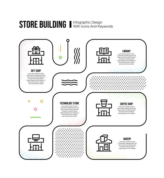 Vector illustration of Infographic design template with store building keywords and icons