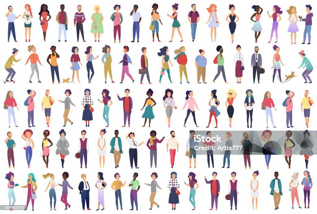 Fashionable Group Of Male And Female Cartoon Characters Dressed In Trendy  Clothing In Different Poses Crowd Of Tiny People Wearing Stylish Clothes  Flat Gradient Color Vector Illustration Stock Illustration - Download Image
