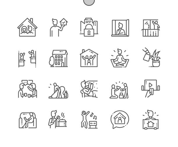 stockillustraties, clipart, cartoons en iconen met blijf thuis goed gemaakte pixel perfect vector thin line icons 30 2x grid voor webafbeeldingen en -apps. eenvoudig minimaal pictogram - thuisbereiding