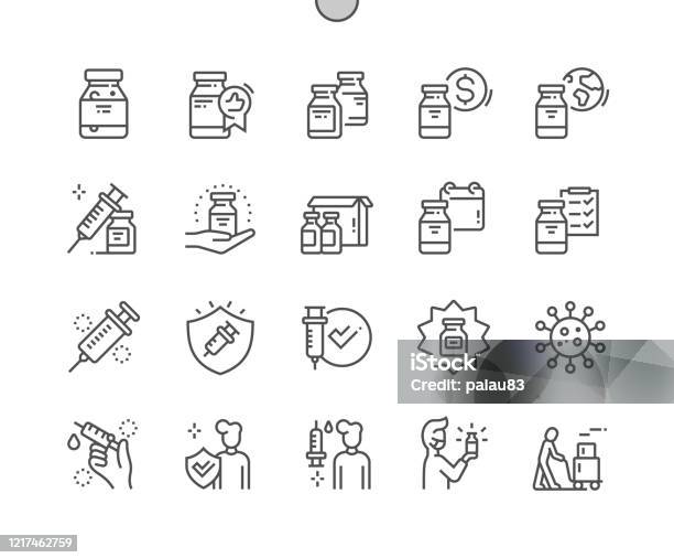 Coronavirus Vaccine Wellcrafted Pixel Perfect Vector Thin Line Icons 30 2x Grid For Web Graphics And Apps Simple Minimal Pictogram Stock Illustration - Download Image Now