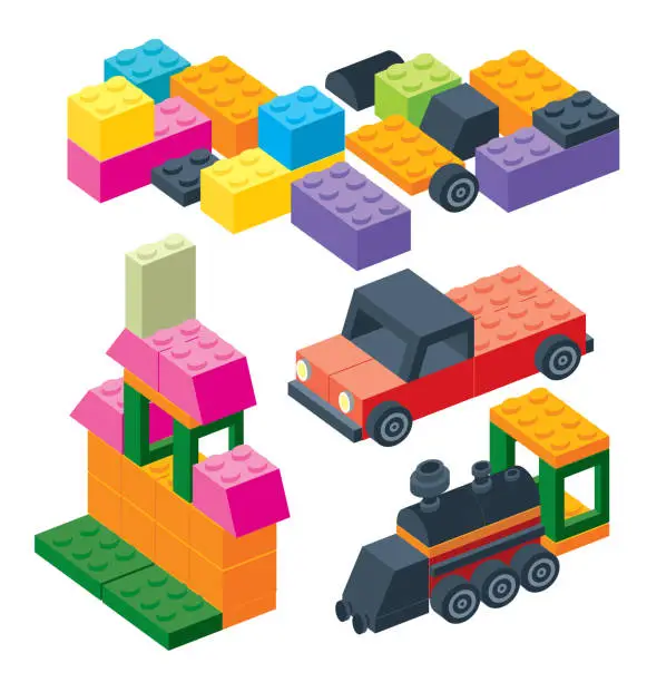 Vector illustration of Set of plastic pieces constructor