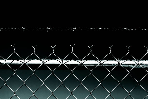 Iron bed wire mesh. Graphic effect of the geometric pattern created by the interwoven metal wires, forming a diamond-shaped grid. Spider webs on the black background. Industrial texture.