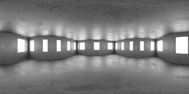 istock Full 360 degree equirectangular panorama hdri of concrete industrial grunge building interior 3d render illustration 1217463584