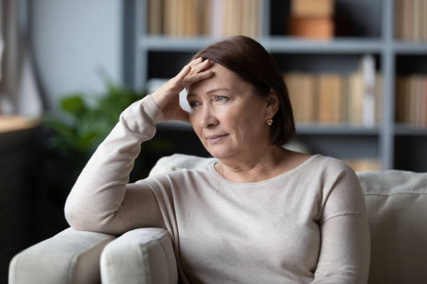 istock Stressed senior retired woman feeling doubtful about decision. 1217463868