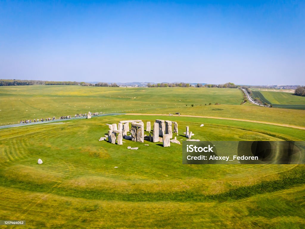 Aerial view of Stonehenge in summer, England Stonehenge Stock Photo