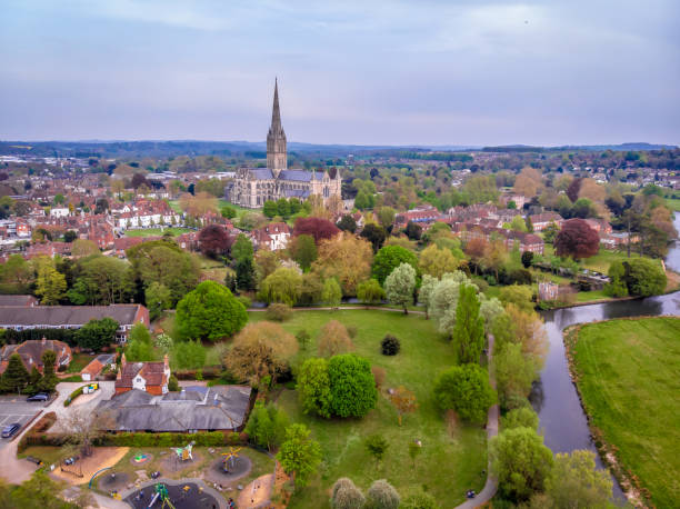 istock Aerial view of Salisbury cathedral in spring 1217464756