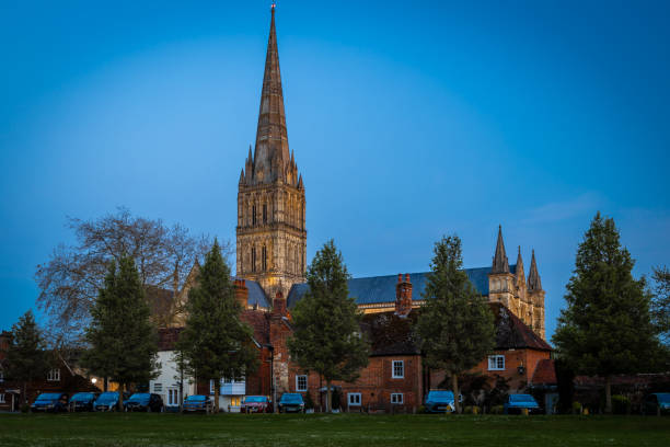 View of Salisbury cathedral in the twilight