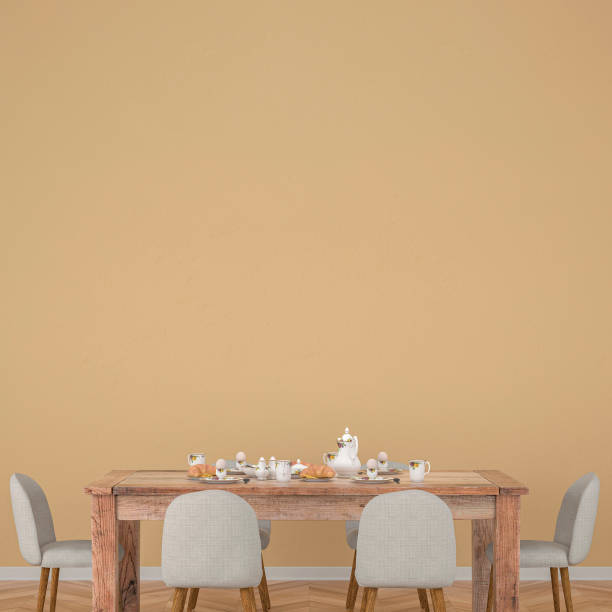istock Dining room with table and decoration stock photo plaster wall 1217467603