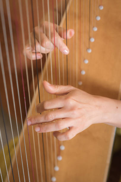 playing the harp the hands of a woman playing the harp harp stock pictures, royalty-free photos & images