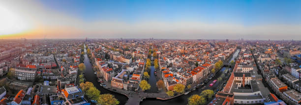 istock Aerial view of Amsterdam after sunset, Netherlands 1217473704