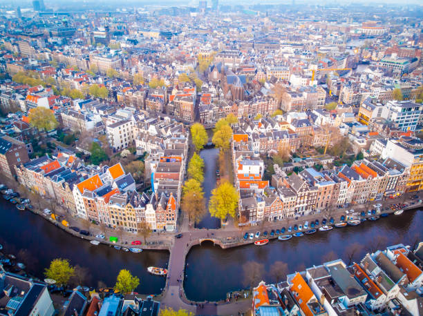 istock Aerial view of Amsterdam after sunset, Netherlands 1217473731
