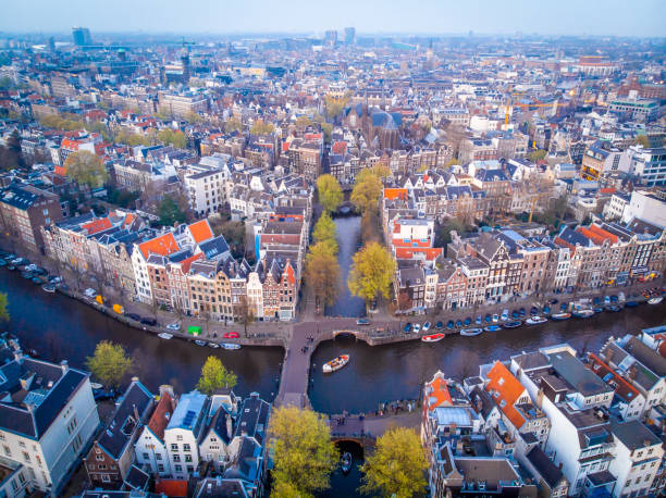 istock Aerial view of Amsterdam after sunset, Netherlands 1217473805