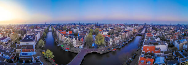 istock Aerial view of Amsterdam after sunset, Netherlands 1217474995