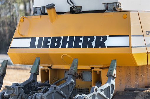 siegen, North Rhine-Westphalia/germany - 05 04 2020: liebherr construction machine near siegen germany