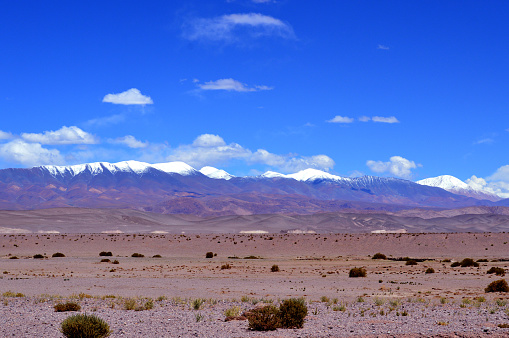 Cachi Mountain range, with the famous snowy to the right, seen from the vicinity of Santa Rosa de los Pastos Grandes. Salta, Argentina