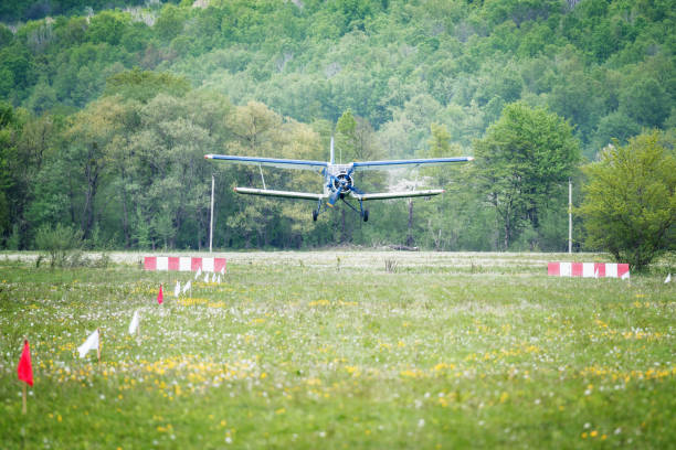 istock Landing of the old retro plane. 1217476191