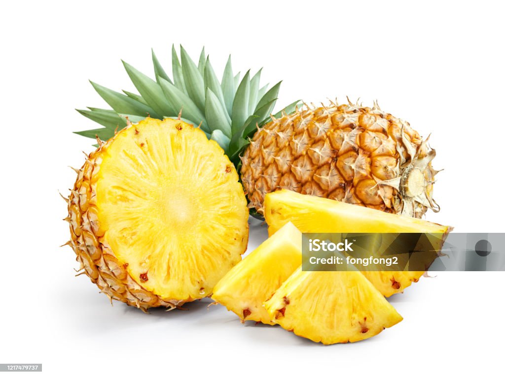 Pineapple with slices isolated on white background Pineapple Stock Photo