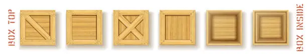 Vector illustration of Wood containers top view vector object set