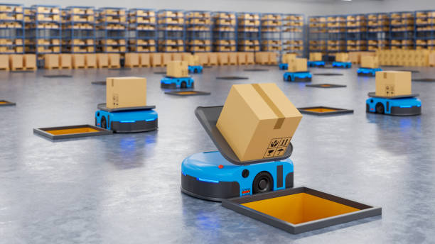istock An army of robots efficiently sorting hundreds of parcels per hour(Automated guided vehicle) AGV. 1217483933