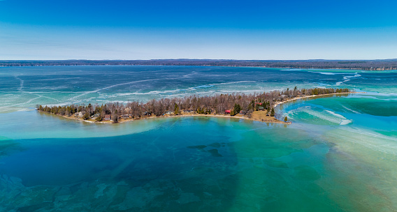 Treasure Island Winter Melt Aerial View, Higgins Lake Michigan