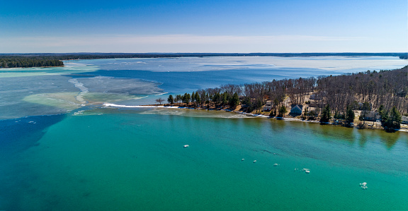 Detroit Point Turquoise Spring Aerial View, Higgins Lake Michigan
