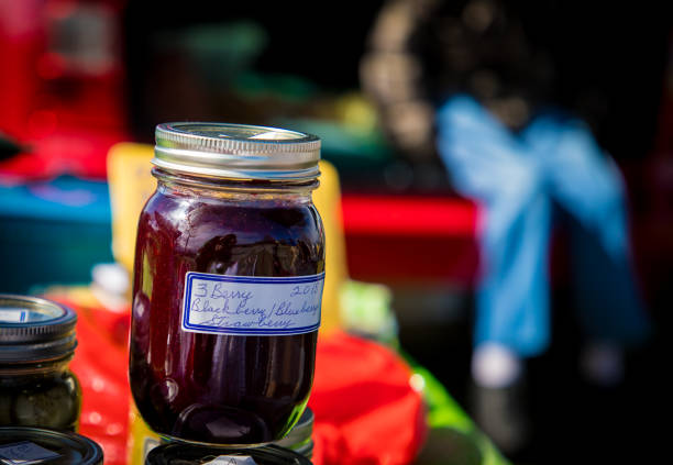 May 2017 Pilipec, Zakapattya - jars of jam on the shelf in the store