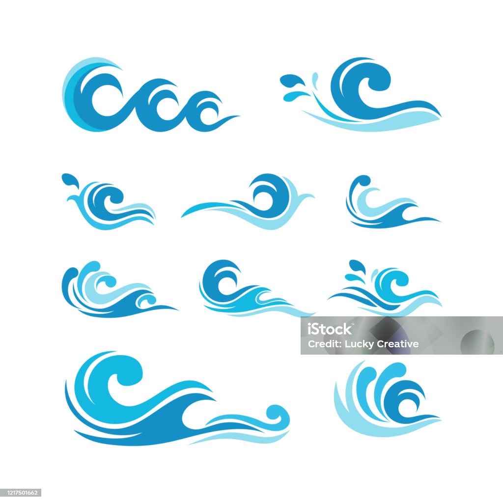 Ensemble de collections d’éléments Water Wave Icon Logo vecteur - clipart vectoriel de Vague libre de droits