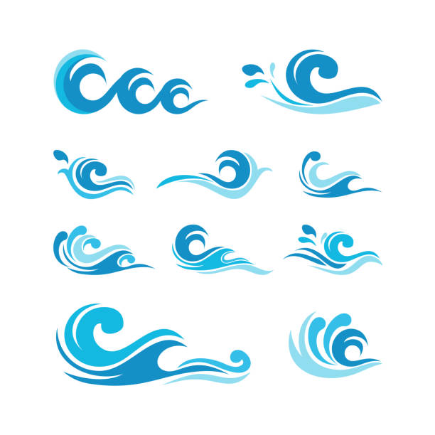 물 파 요소 컬렉션 아이콘 로고 벡터의 집합 - 파도 패턴 일러스트 stock illustrations
