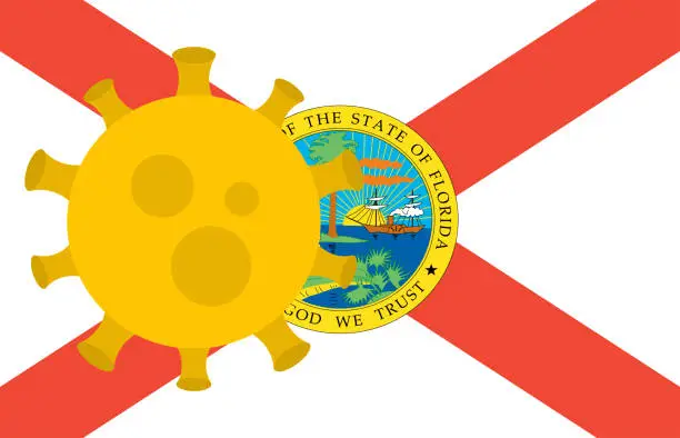 Vector illustration of Flag of Florida State With Outbreak Viruses. Novel Coronavirus Disease COVID-19.