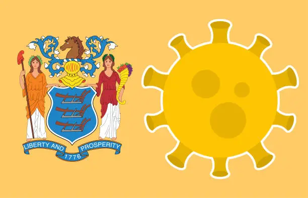 Vector illustration of Flag of New Jersey State With Outbreak Viruses. Novel Coronavirus Disease COVID-19.