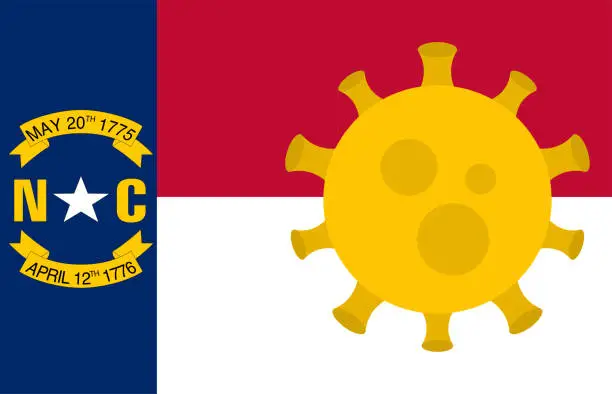 Vector illustration of Flag of North Carolina State With Outbreak Viruses. Novel Coronavirus Disease COVID-19.