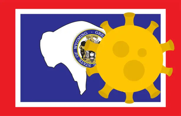 Vector illustration of Flag of Wyoming State With Outbreak Viruses. Novel Coronavirus Disease COVID-19.