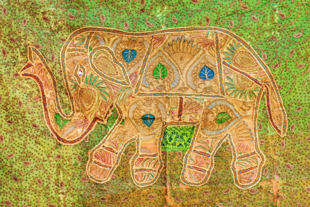 istock Elephant's design rug - handmade, colorful souvenirs from India 1217510425