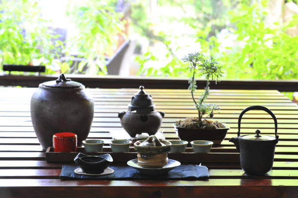 istock Tea pot set on the wooden table 1217510975