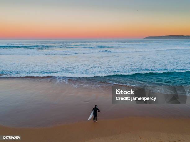 Surfer At Curl Curl Beach Sydney Australia Aerial Stock Photo - Download Image Now - Australia, Beach, Blue