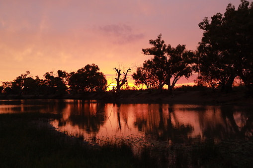 Colourful sunset over Murray River in Renmark South Australia