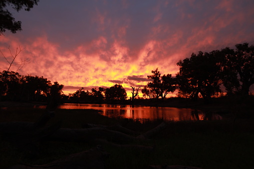 Colourful sunset over Murray River in Renmark South Australia