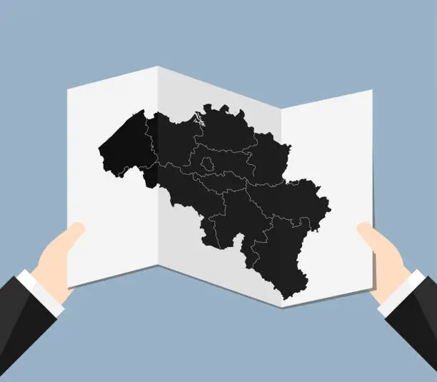 Vector illustration of A Man Holding a Belgium Map