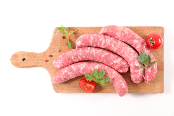 Different sausages isolated on white background