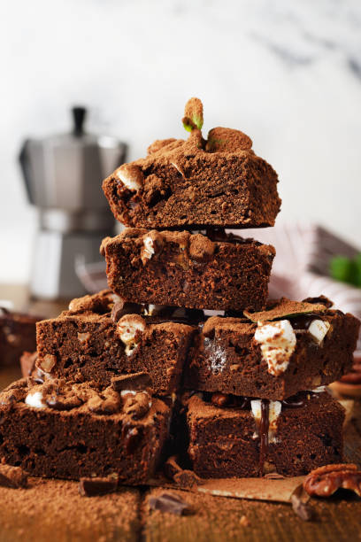 istock Chocolate brownie with marshmallows and mint 1217521571