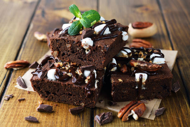 istock Chocolate brownie with marshmallows and mint 1217522956