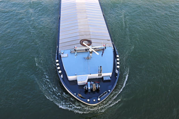Inland vessel photographed from above