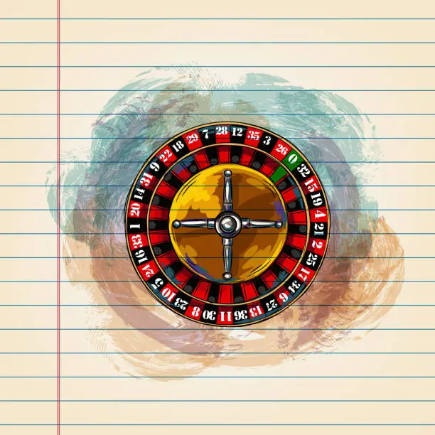 Vector illustration of Casino roulette wheel Drawing on Ruled Paper