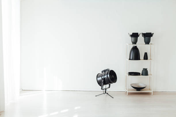 istock Photo studio accessories photographer flash white room 1217539927