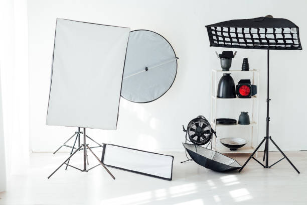 istock Photo studio equipment accessories photographer flashes red filter 1217540351