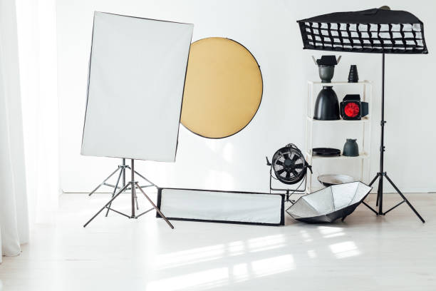 istock Photo studio equipment accessories photographer flashes red filter 1217540400