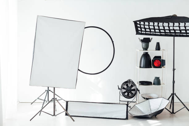 istock Photo studio equipment accessories photographer flashes red filter 1217540467