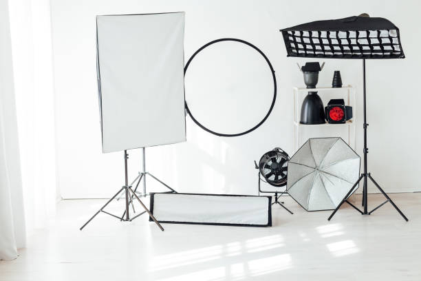 istock Photo studio equipment accessories photographer flashes red filter 1217540495