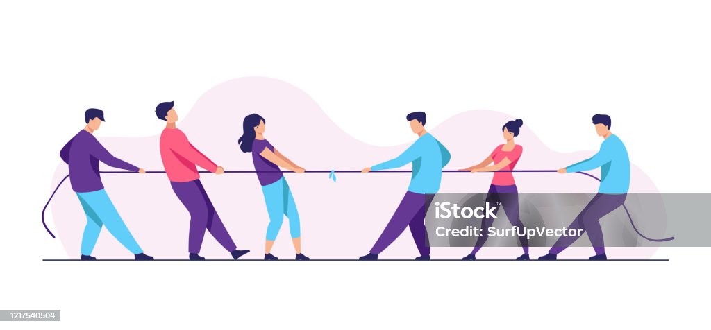 People Pulling Opposite Ends Of Rope Flat Vector Illustration